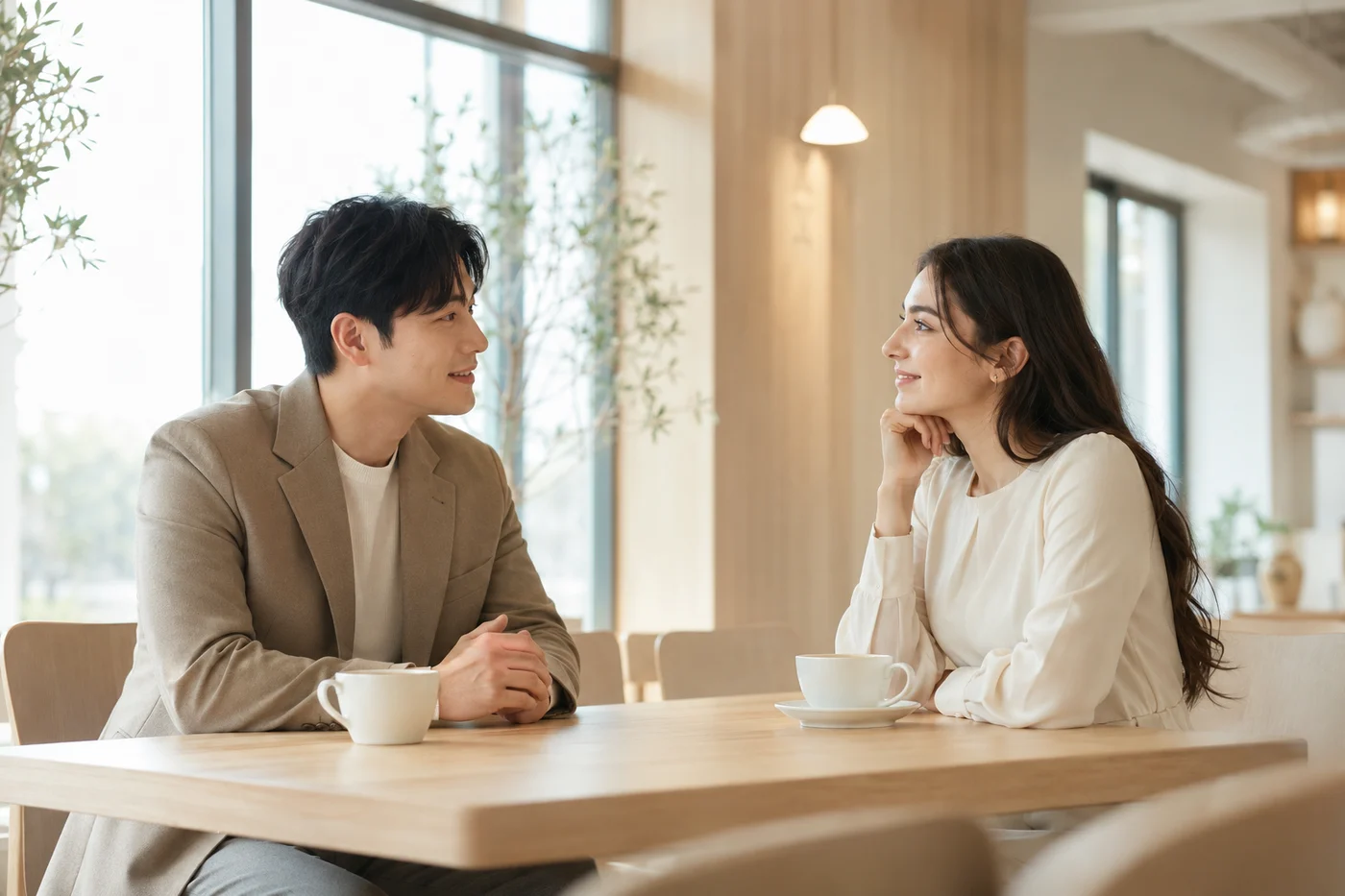 International couple at a warm cafe in Seoul