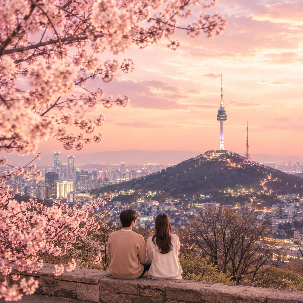 南山の夜景を眺める二人